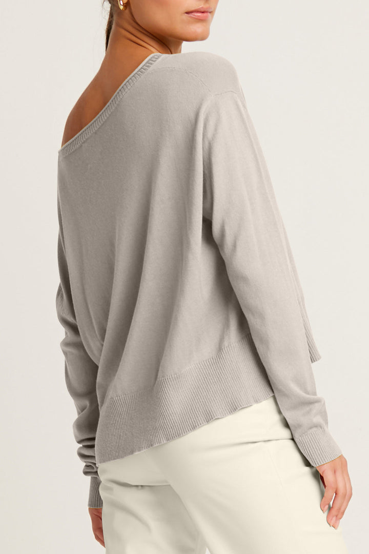 Pima Cotton Ribbed Minimal Crewneck Sweater Titanium