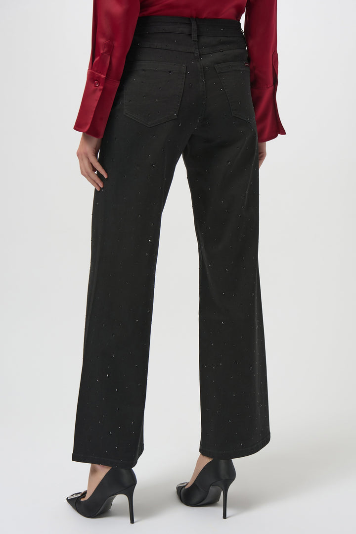 Classic Wide Leg Jeans with Rhinestones Black