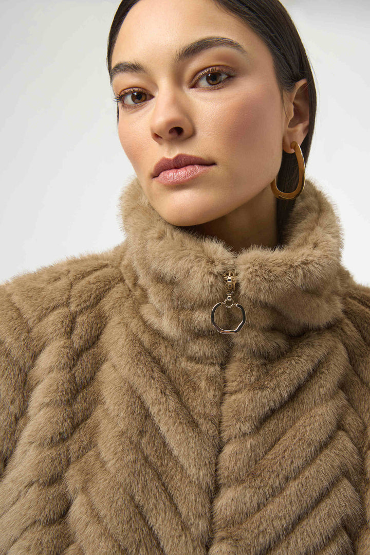 Chevron Faux Fur Mock Neck Vest Mink