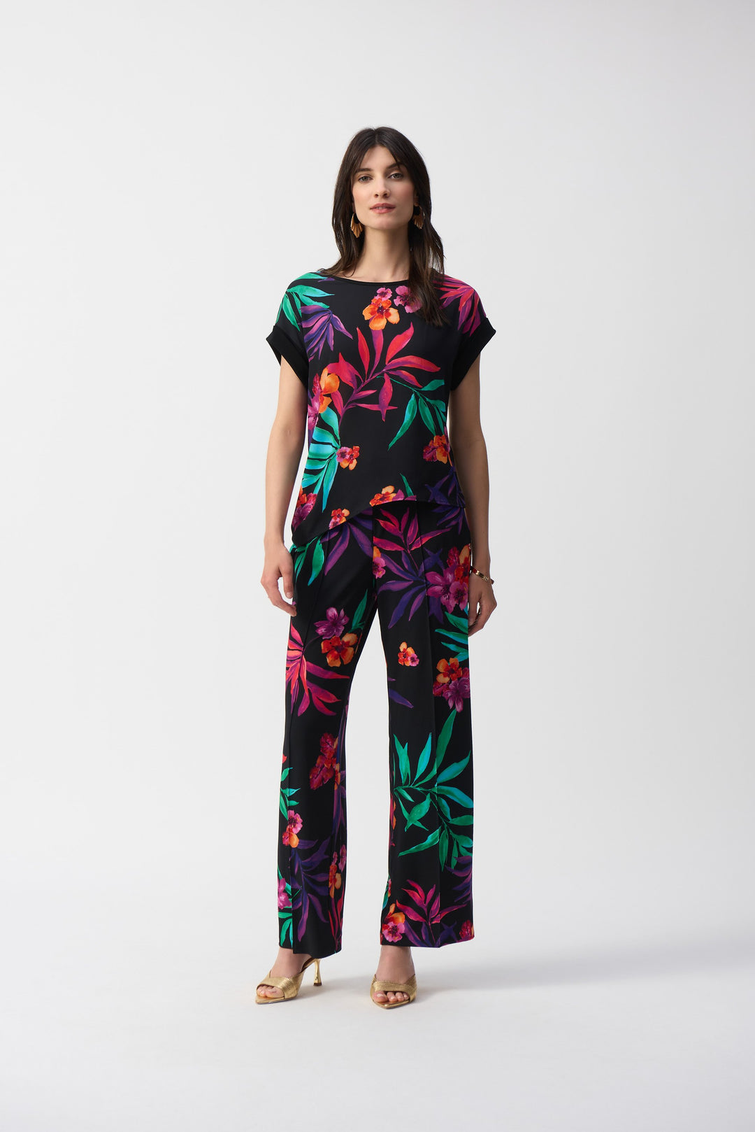 Silky Knit and Georgette Tropical Boxy Top