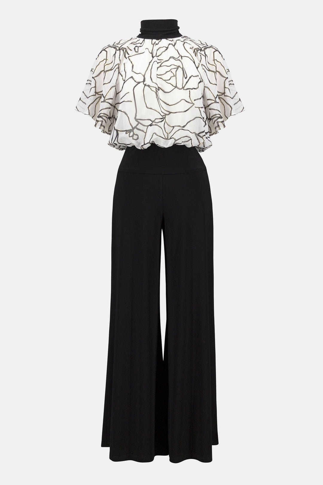 Foiled Chiffon & Silky Knit Wide Leg Jumpsuit