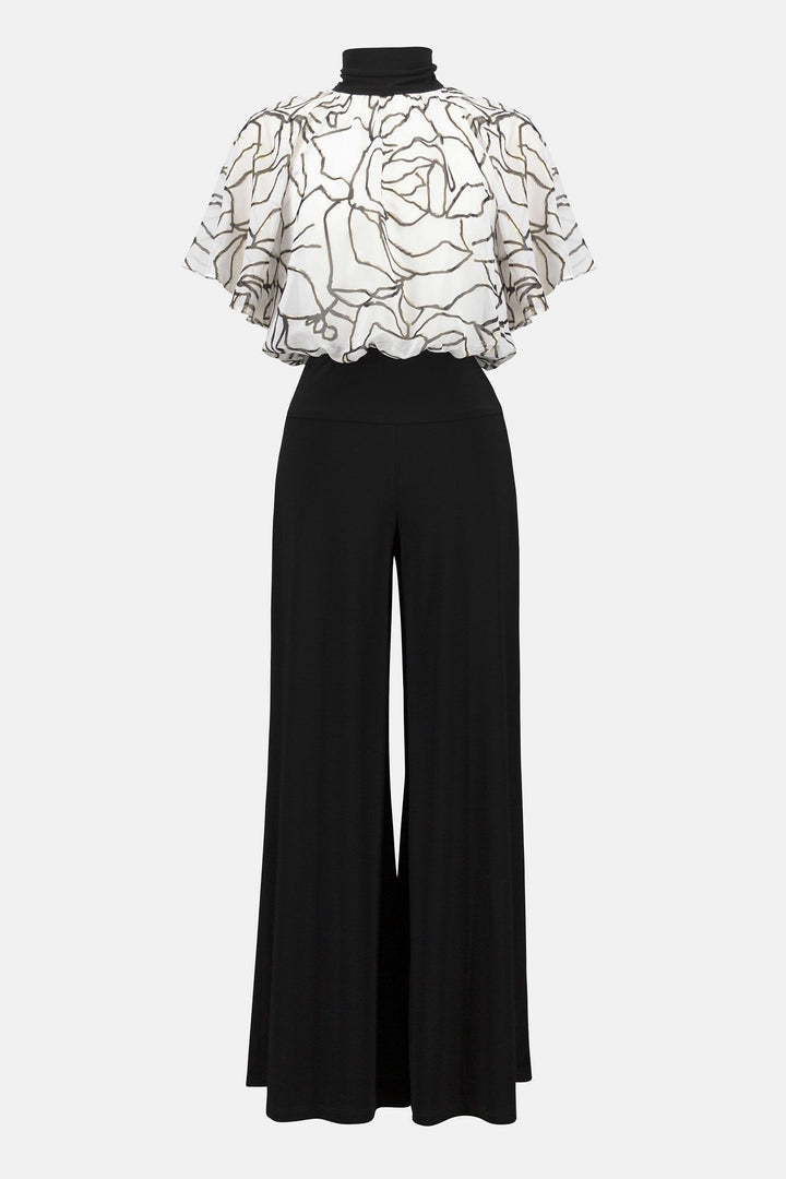 Foiled Chiffon & Silky Knit Wide Leg Jumpsuit