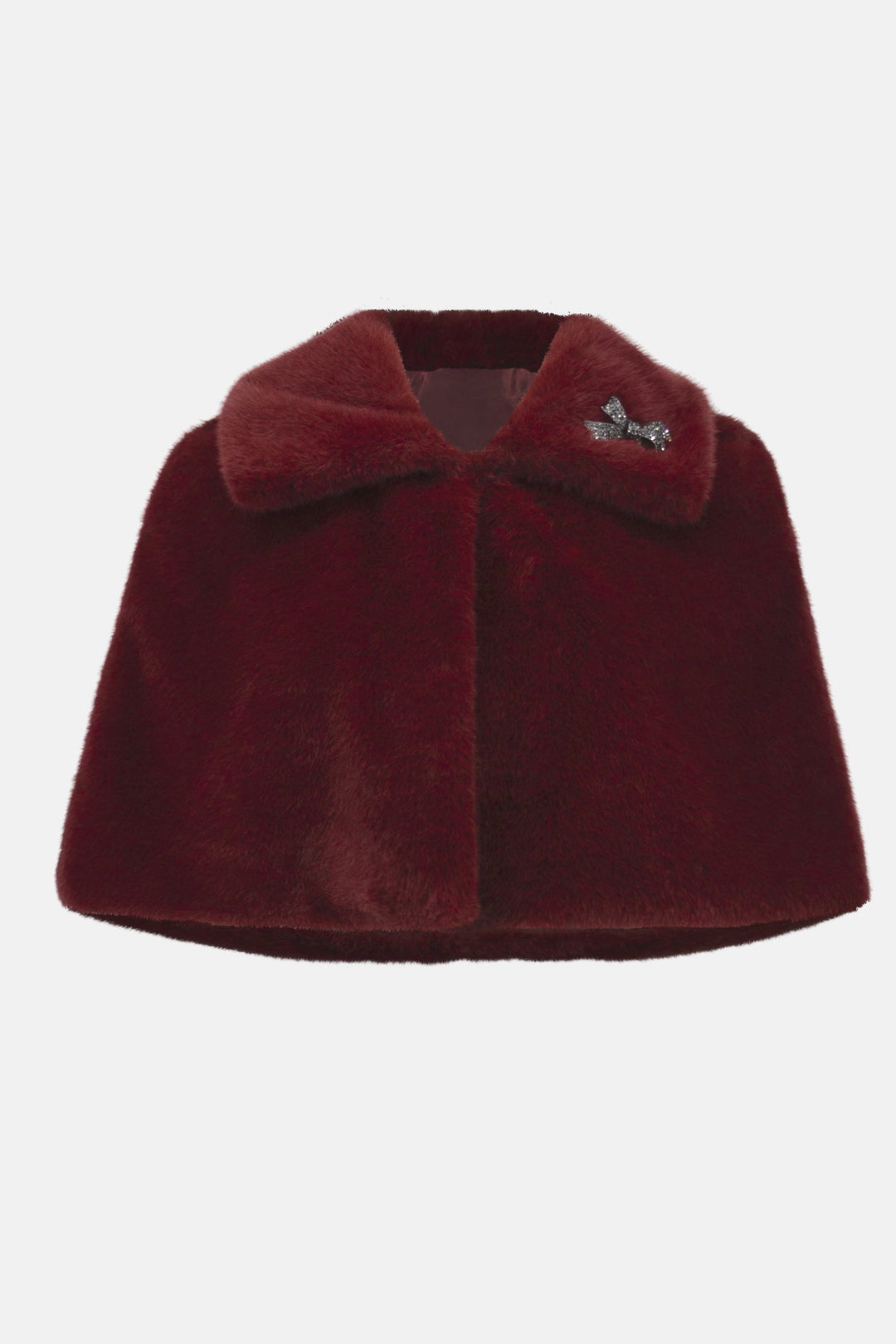 Faux Fur Cape with Crystal Brooch Merlot