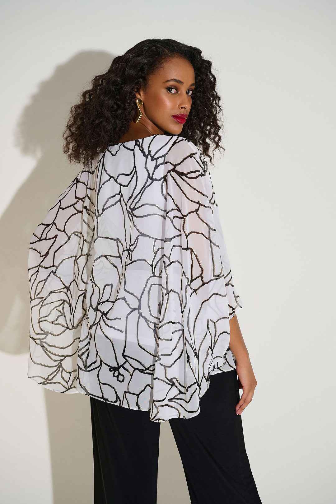 Chiffon & Satin Foiled Floral Print Poncho Top