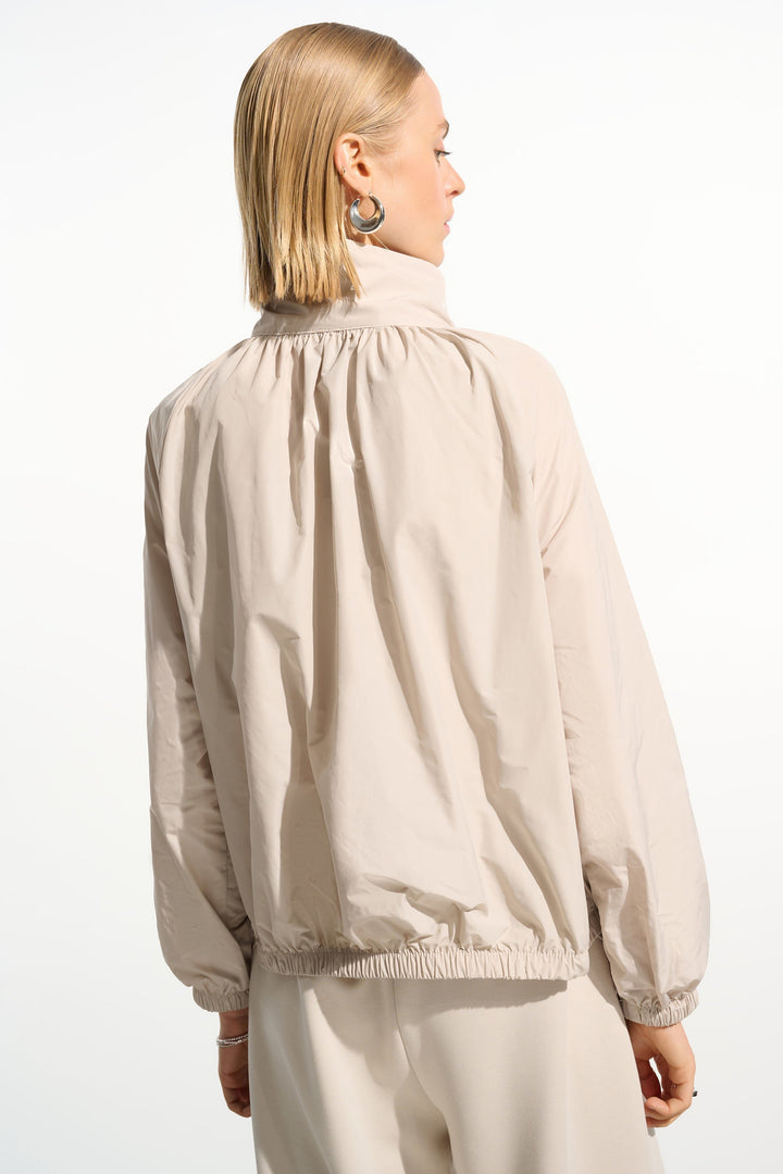 Memory Cocoon Jacket With Funnel Collar and Puff Sleeves