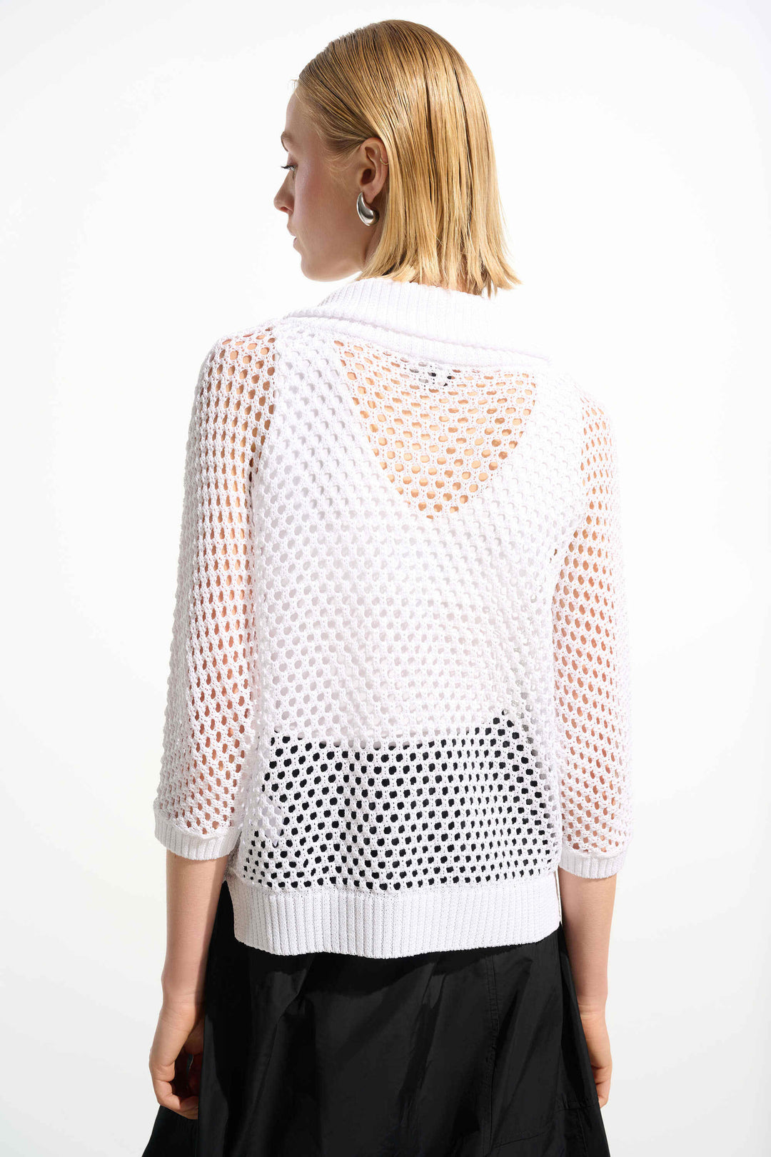 Vicscose Blend Boxy Sweater Knit With Zipped Neckline Vanilla