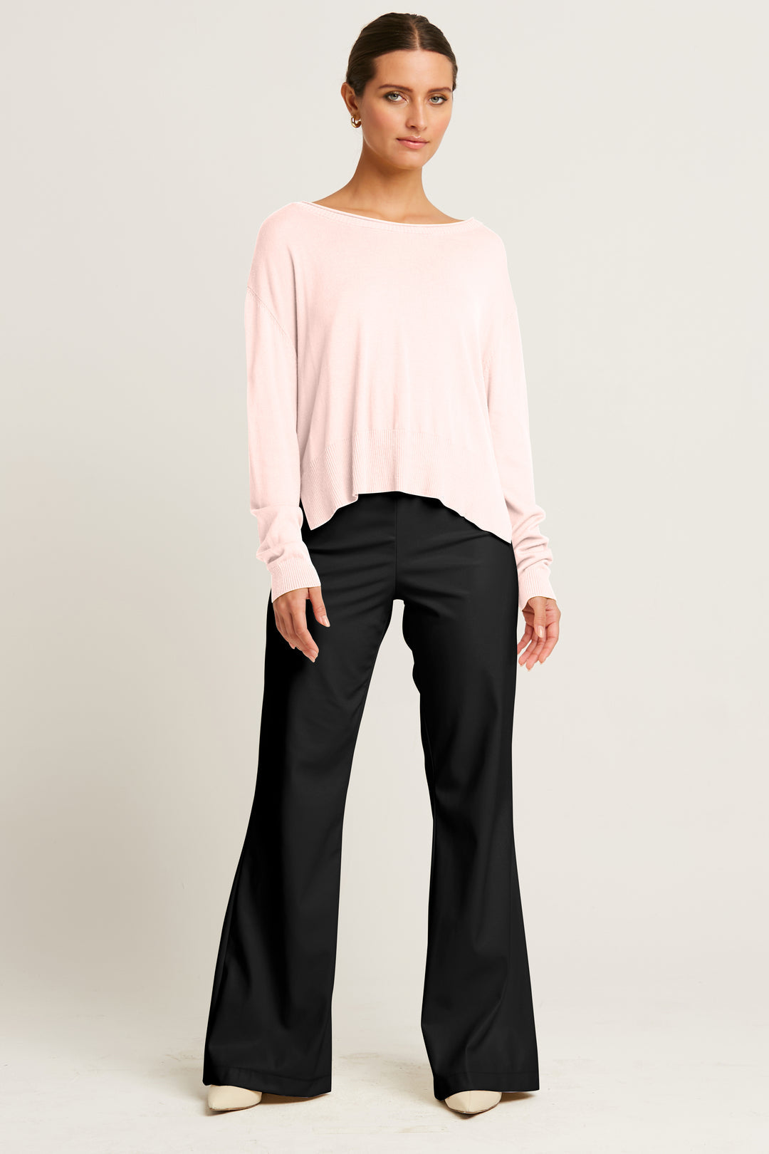 Pima Cotton Ribbed Minimal Crewneck Sweater Blush