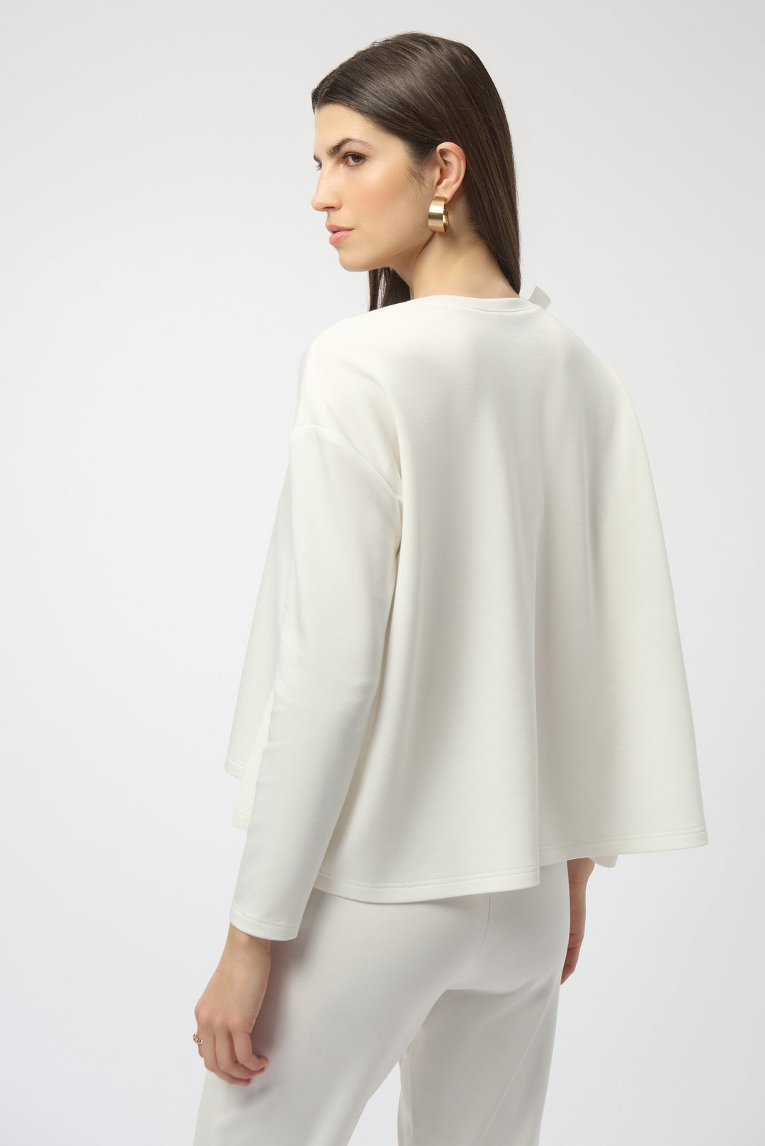 Scuba Jersey Long Sleeve Ruffled Top White
