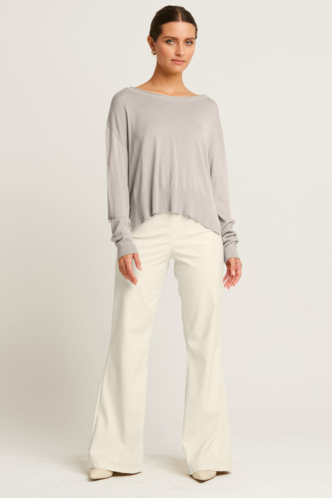 Pima Cotton Ribbed Minimal Crewneck Sweater Titanium