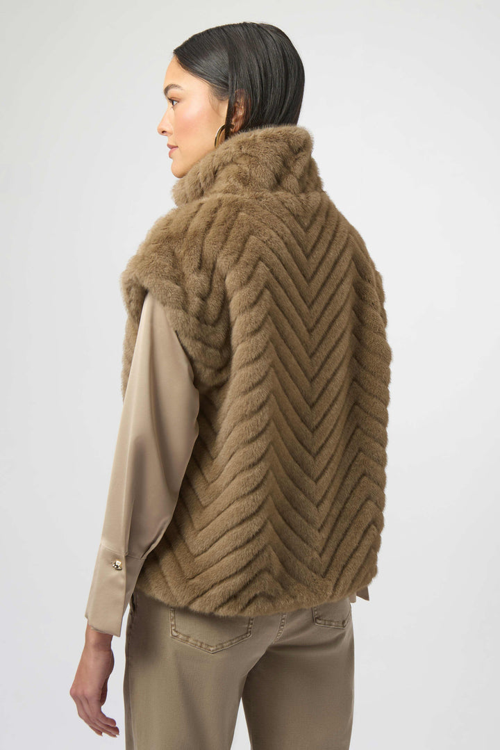 Chevron Faux Fur Mock Neck Vest Mink