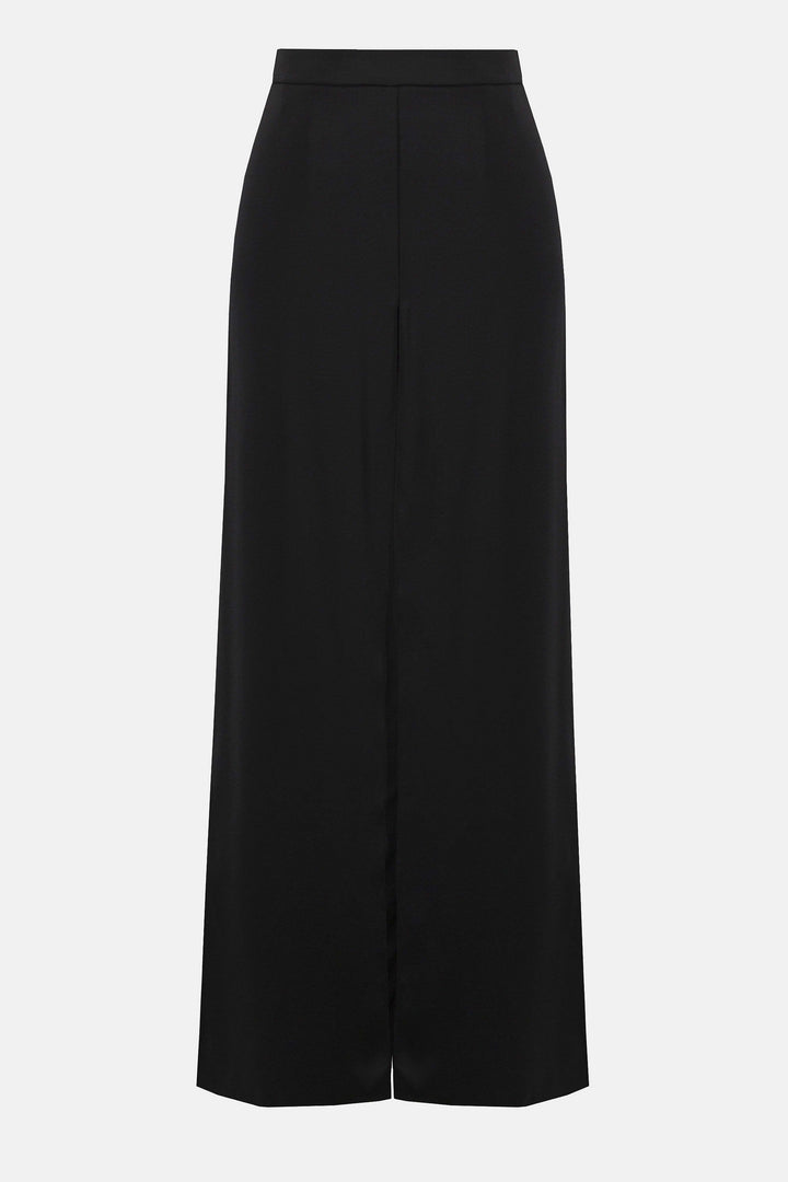 Satin Wide Leg Pants with Front Overlay Black