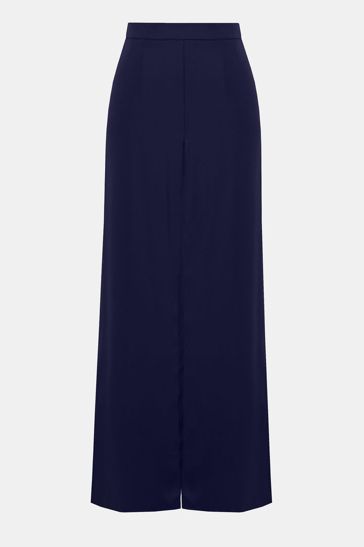 Satin Wide Leg Pants with Front Overlay Midnight Blue