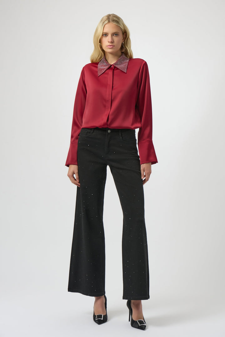 Classic Wide Leg Jeans with Rhinestones Black