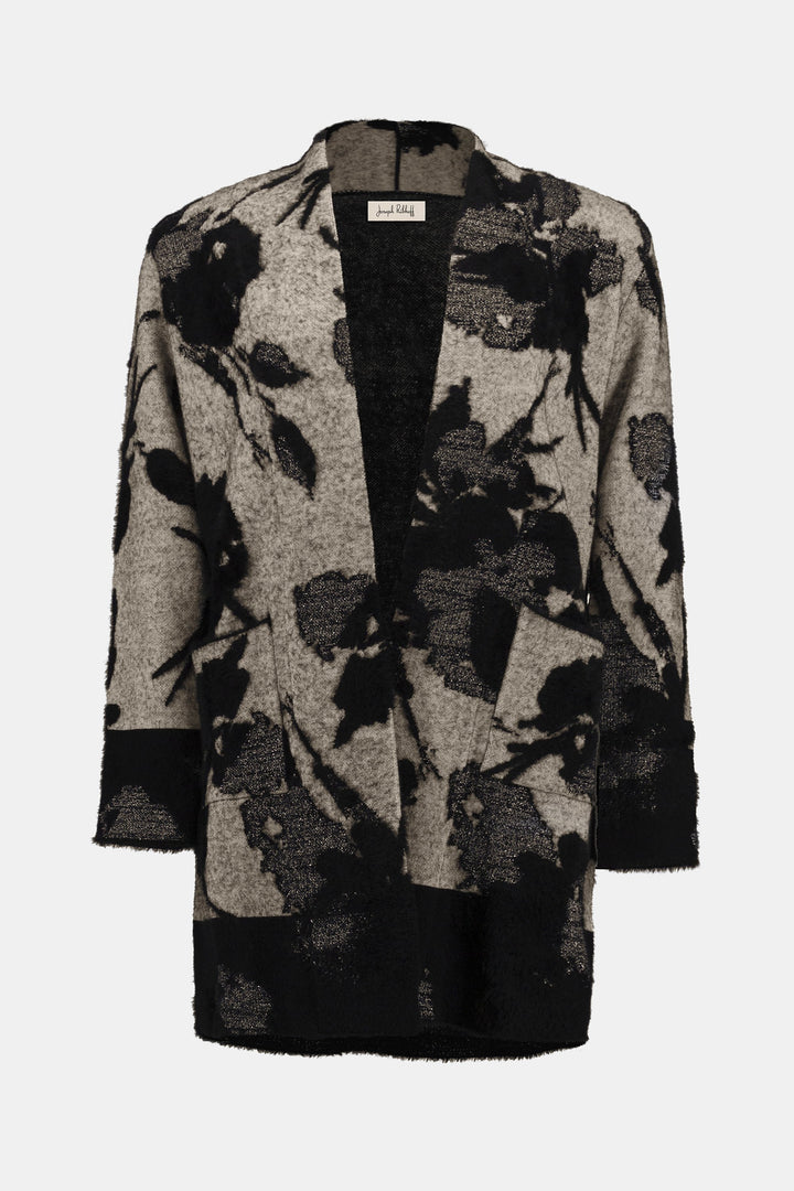 Abstract Jacquard Sweater Knit Long Cardigan
