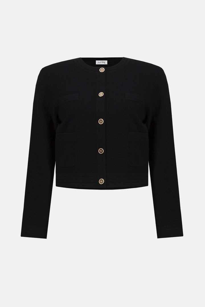 Sweater Knit Crew Neck Button-Front Jacket