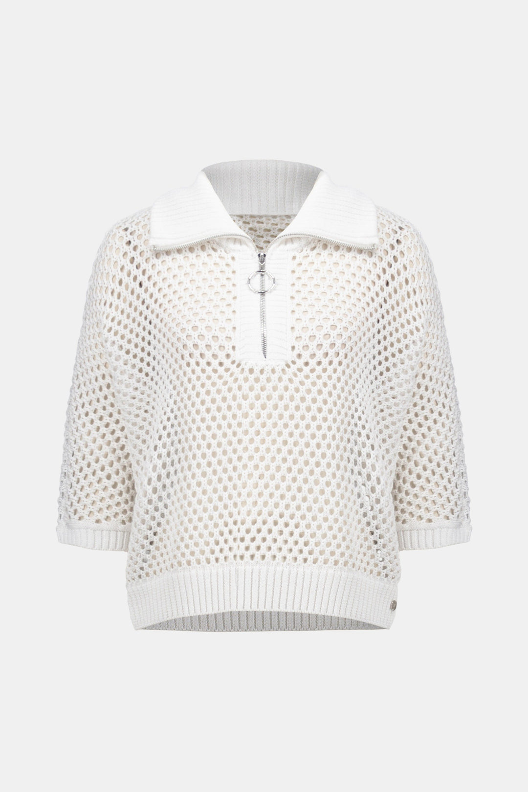 Vicscose Blend Boxy Sweater Knit With Zipped Neckline Vanilla