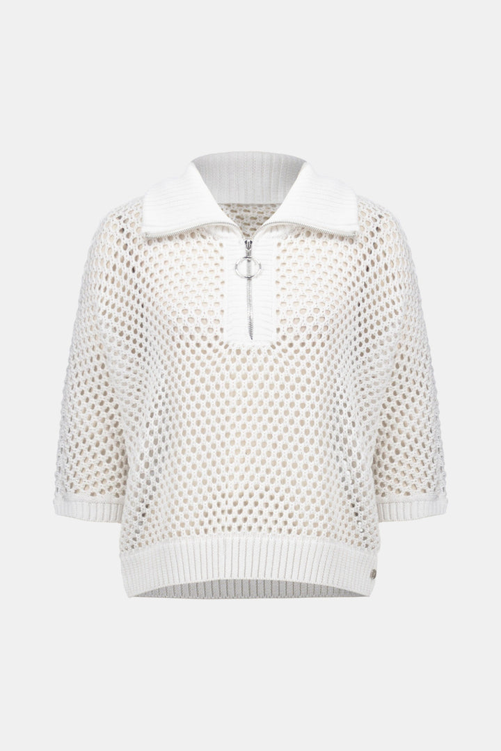 Vicscose Blend Boxy Sweater Knit With Zipped Neckline Vanilla