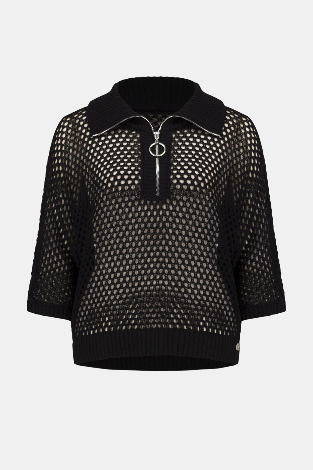 Vicscose Blend Boxy Sweater Knit With Zipped Neckline Black