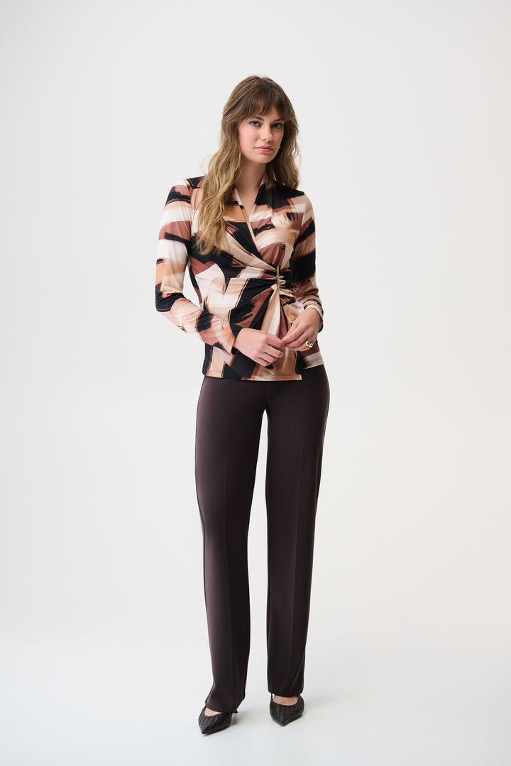 Silky Knit Abstract Print Fitted Wrap Top