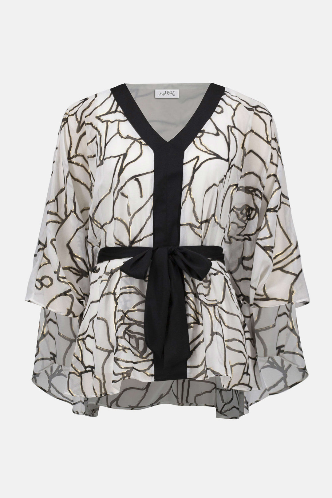 Chiffon & Satin Foiled Floral Print Poncho Top