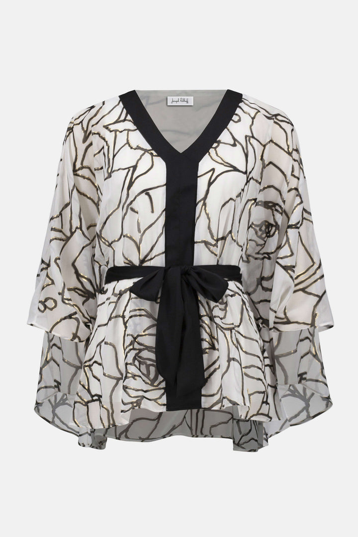 Chiffon & Satin Foiled Floral Print Poncho Top