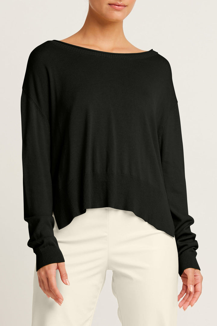 Pima Cotton Ribbed Minimal Crewneck Sweater Black