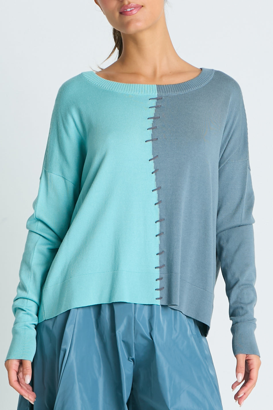 Pima Cotton 1/2 Whipped Crewneck Sweater Haze/Vapor