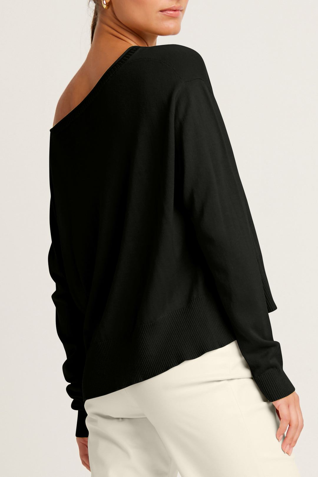 Pima Cotton Ribbed Minimal Crewneck Sweater Black