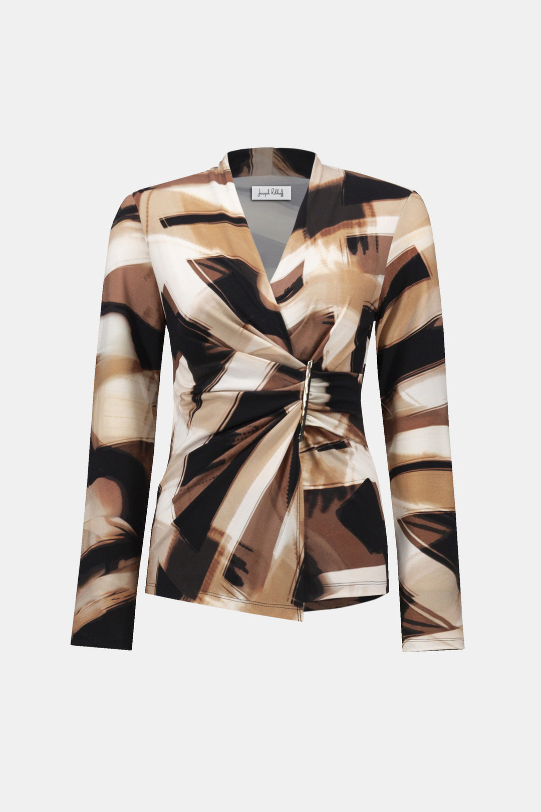 Silky Knit Abstract Print Fitted Wrap Top