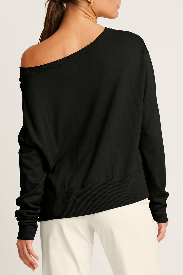 Pima Cotton Ribbed Minimal Crewneck Sweater Black