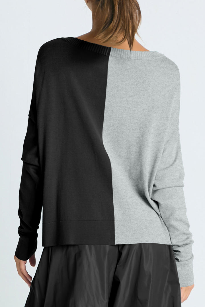 Pima Cotton 1/2 Whipped Crewneck Sweater Black/Heather