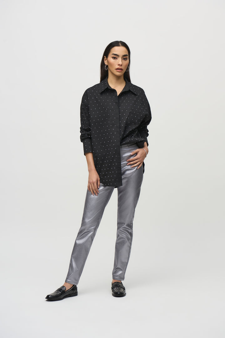 Stretch Cotton Blouse With Rhinestones