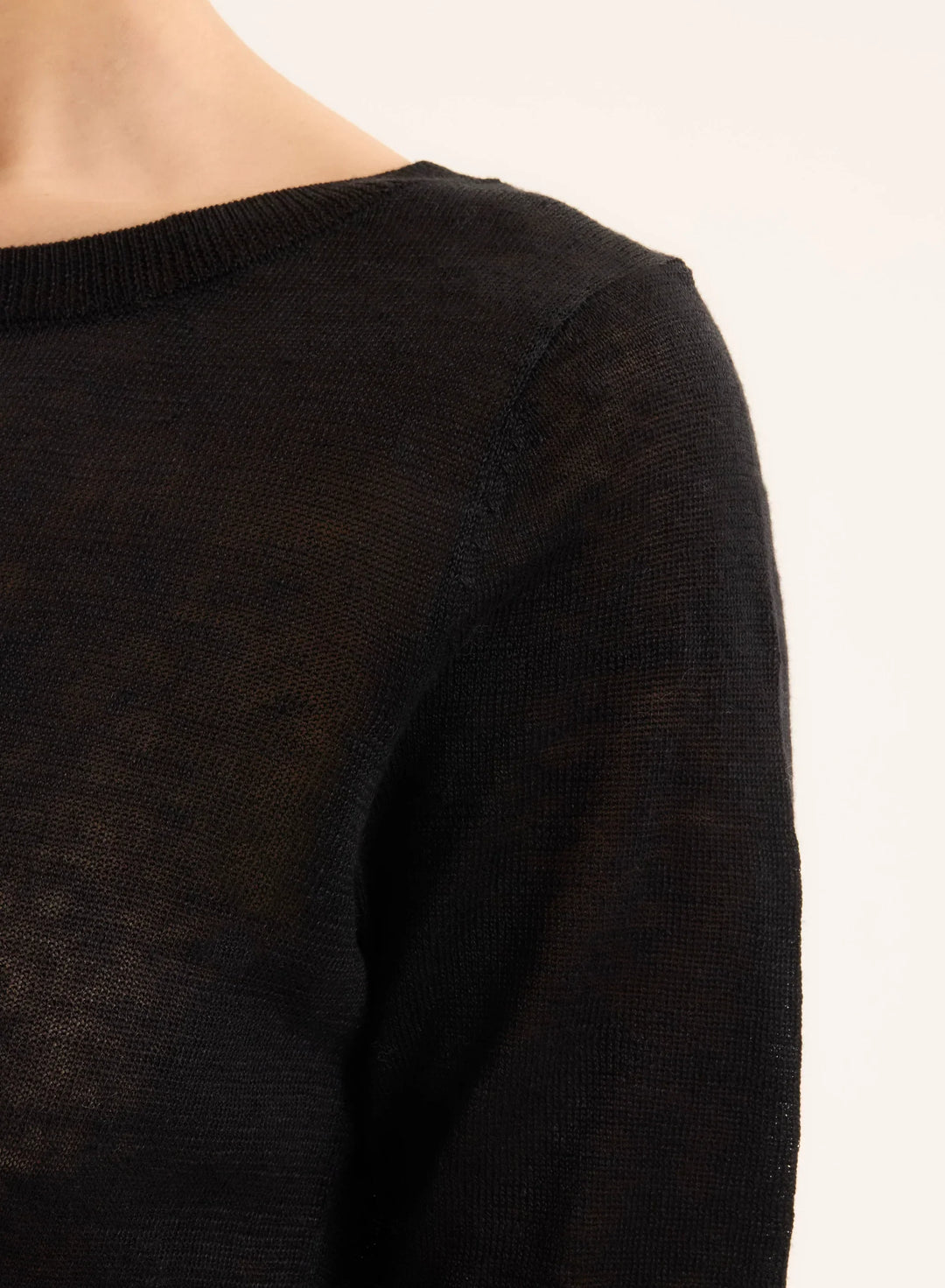 Stretch Linen Knit Three Quarter Sleeve Boatneck