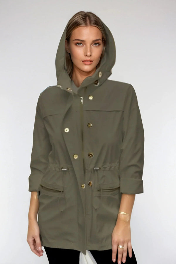 Kasia Hooded Rain Coat in Avocado