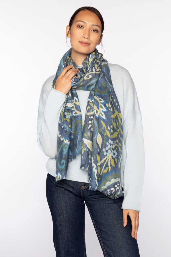 Printed Paisley Scarf in Sapphire