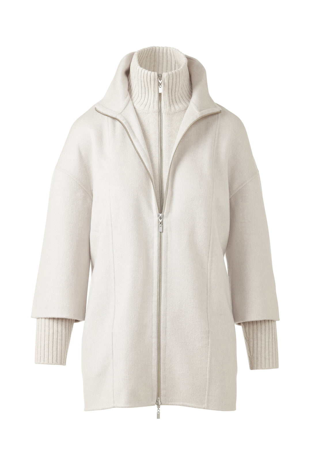 KNIT INSERT ZIP MOCK COAT