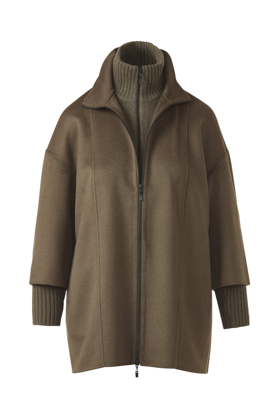 KNIT INSERT ZIP MOCK COAT