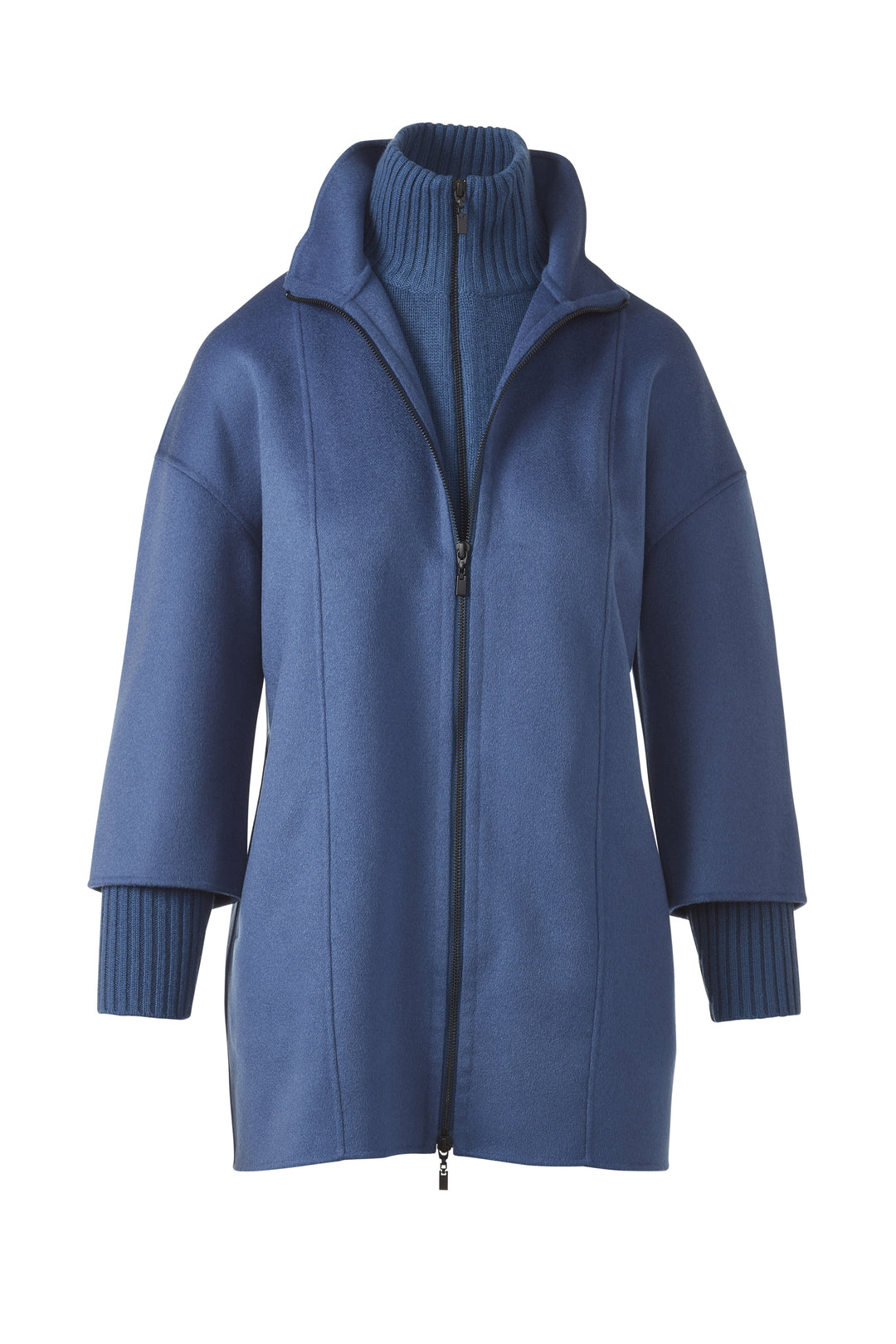 KNIT INSERT ZIP MOCK COAT