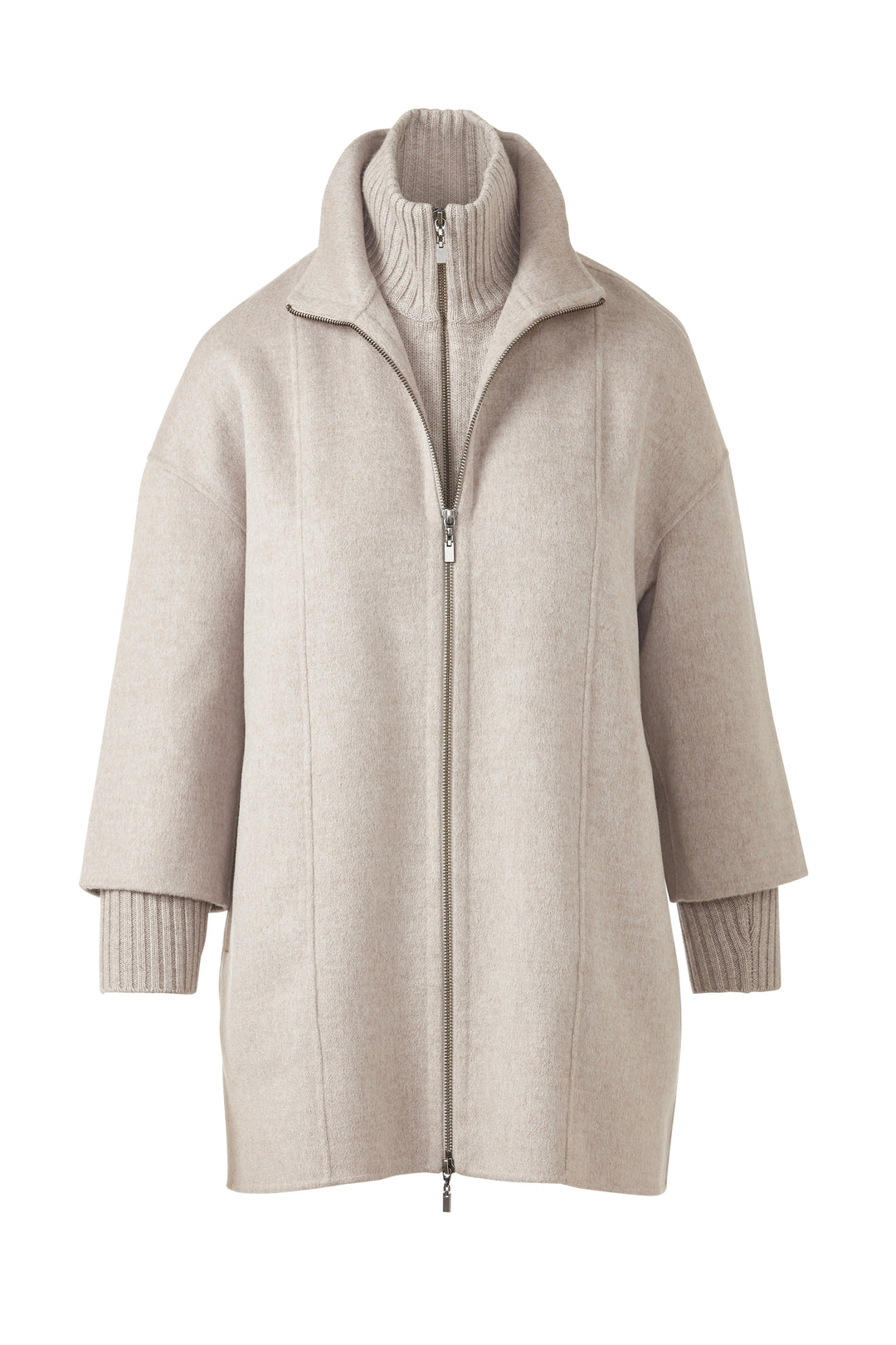 KNIT INSERT ZIP MOCK COAT