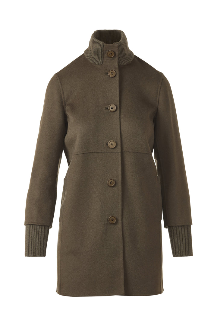 BUTTON FRONT KNIT TRIM COAT