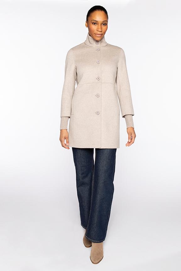 BUTTON FRONT KNIT TRIM COAT