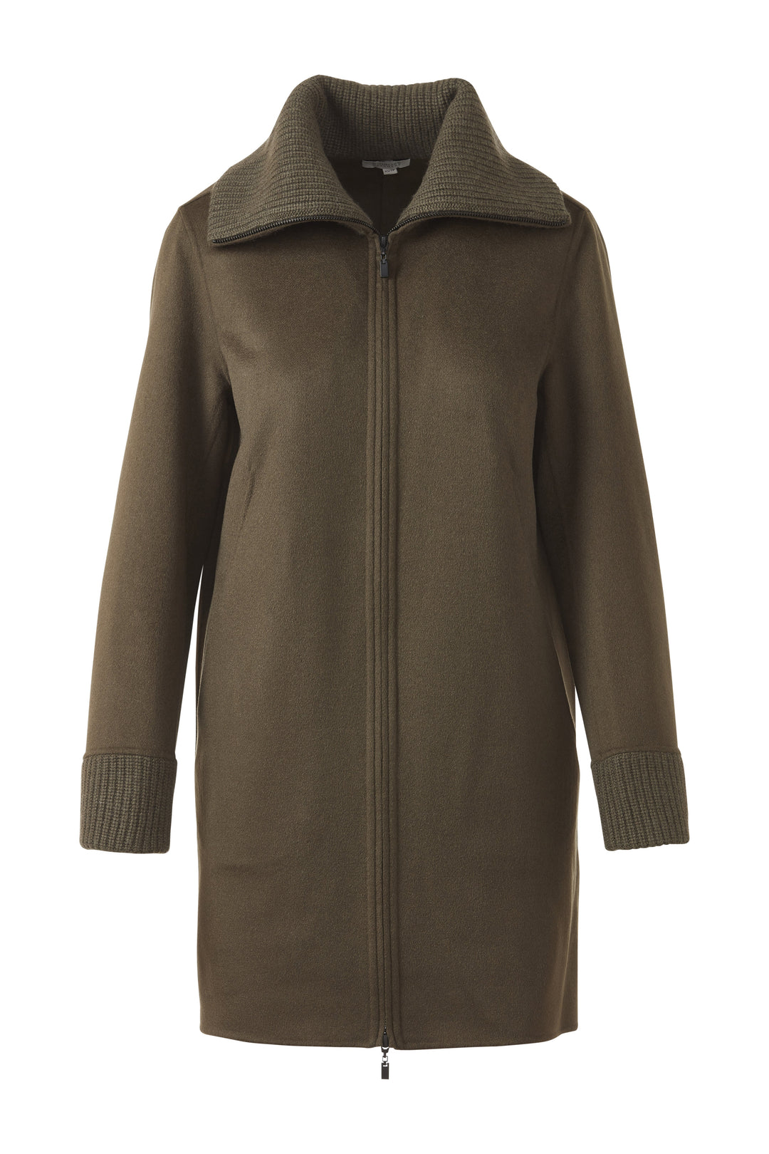 KNIT TRIM ZIP MOCK COAT