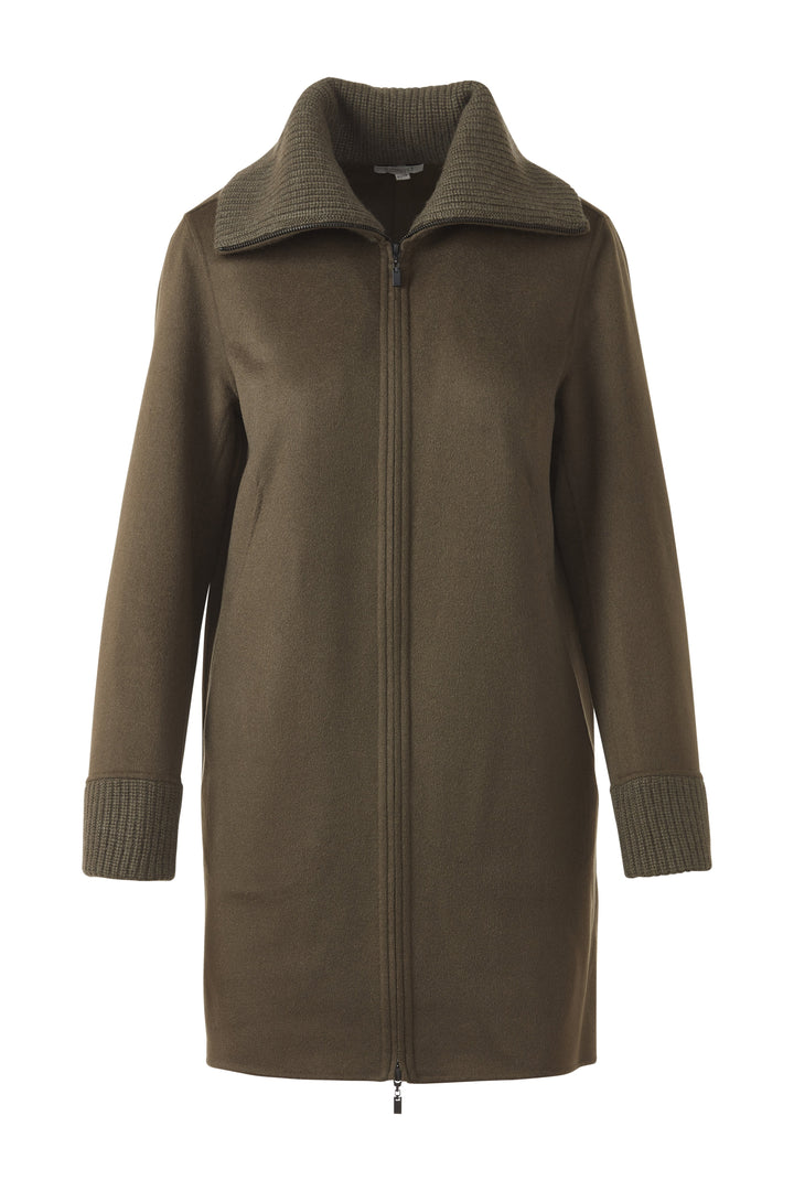 KNIT TRIM ZIP MOCK COAT