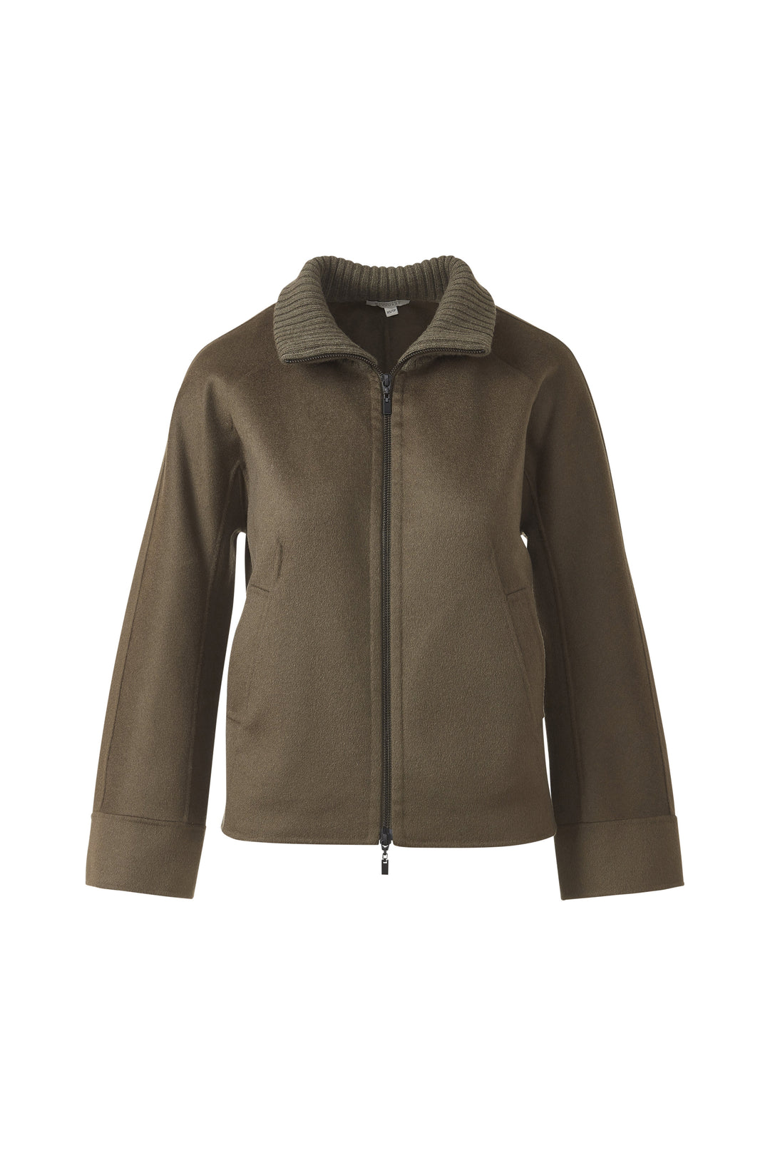 SHORT KNIT TRIM ZIP MOCK COAT