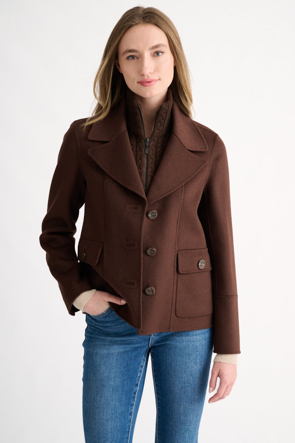 KNIT INSERT NOTCH COLLAR COAT