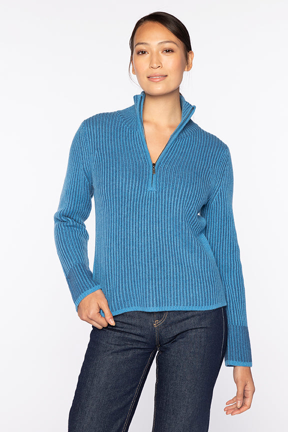 Plaited Rib Zip Mock
