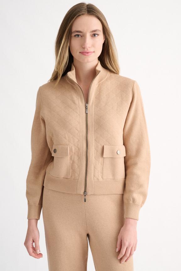 QUILTED ZIP MOCK CARDIGAN