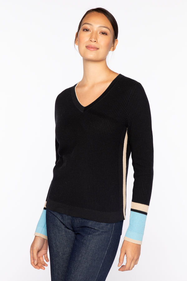Color Play Rib V-Neck Sweater