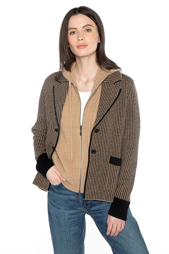 Houndstooth Notch Collar Cardigan