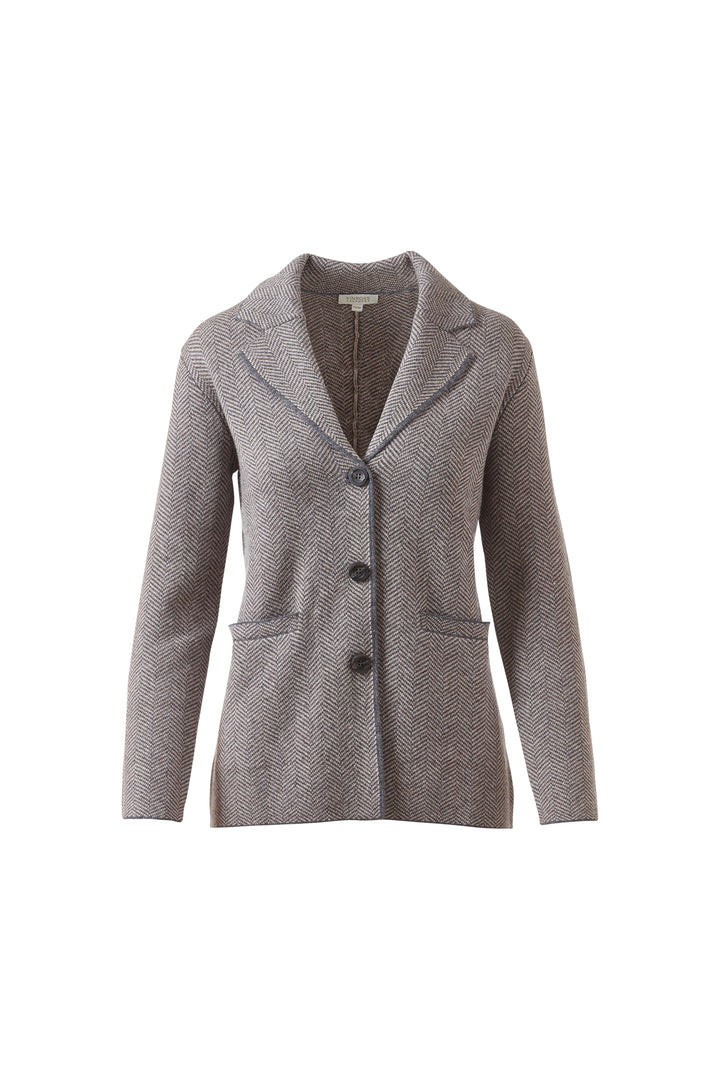 HERRINGBONE NOTCH COLLAR CARDIGAN
